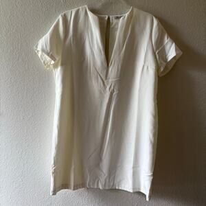 AEL Amy Enjoy Life Minimalist Resortcore White Deep V-neck Mini Dress Size L